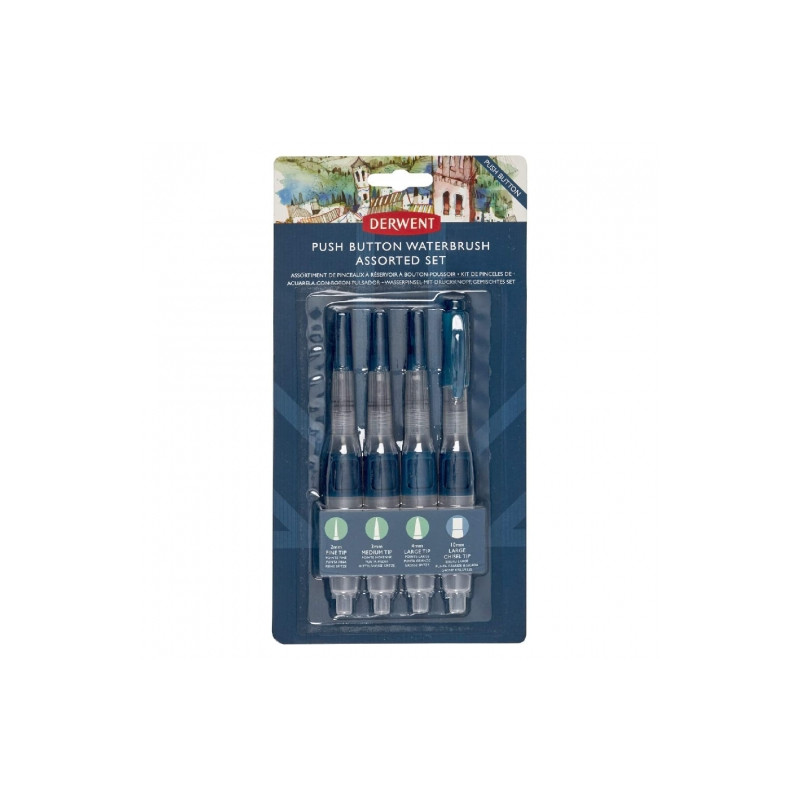 Derwent waterbrush push button zestaw 4 sztuk - sklep plastyczny - sza