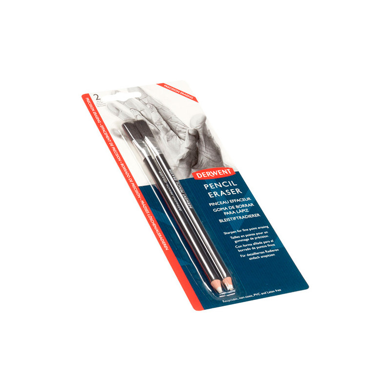 Derwent eraser in pencil with a brush on a blister pack of 2