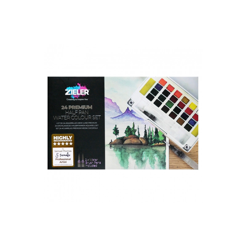 Zieler premium watercolor zestaw 24 akwareli półkostek - sklep plastyc