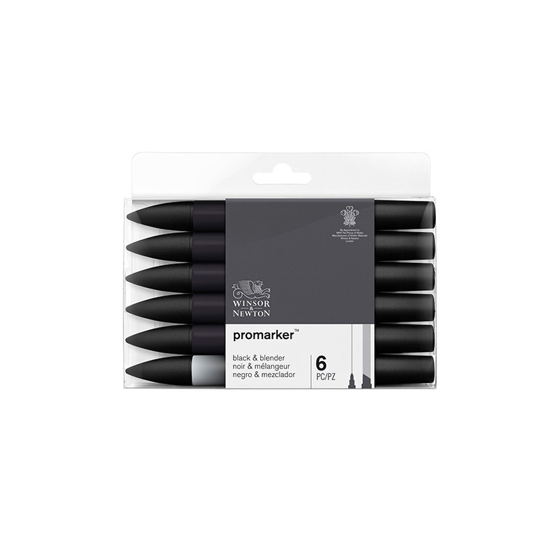 Winsor&Newton promarker black & blender zestaw 6 pisaków - sklep plast