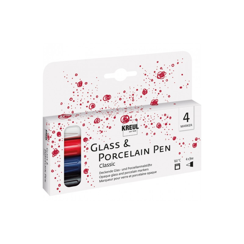 Kreul glass & porcelain classic fine set of 4 markers.