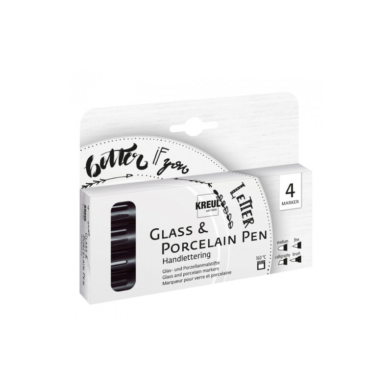 Kreul glass & porcelain handlettering zestaw 4 pisaków - sklep plastyc