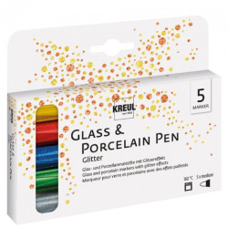 Kreul glass & porcelain glitter medium zestaw 5 pisaków - sklep plasty