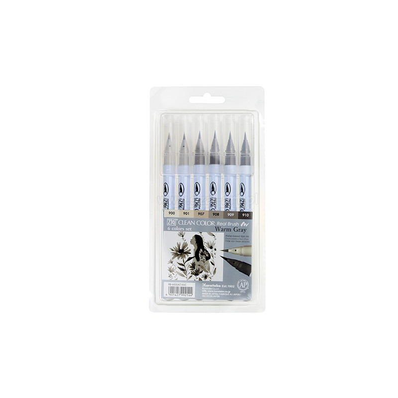 Kuretake clean color real brush warm gray set of 6 markers