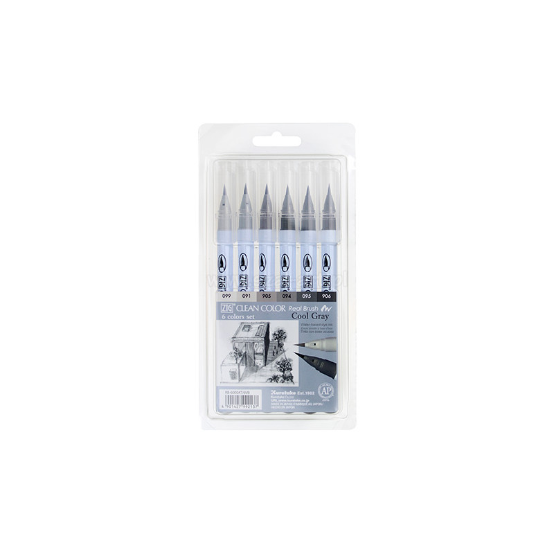 Kuretake clean color real brush cool gray set of 6 markers