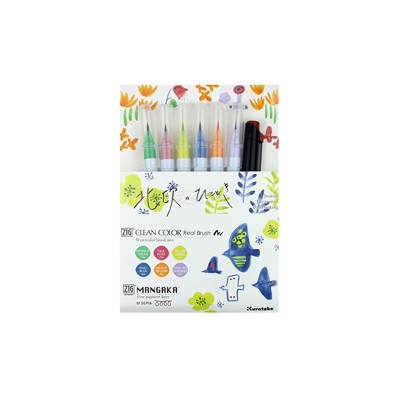 Kuretake clean color real brush natura 6pcs + mangaka