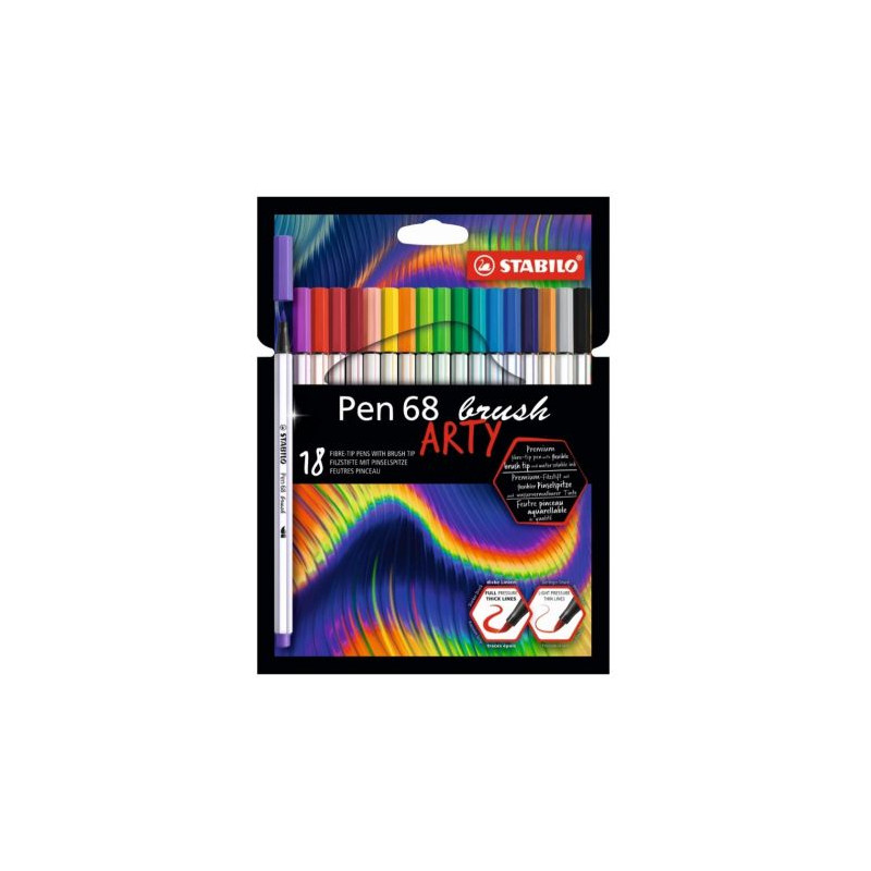 Stabilo pen 68 brush arty 18 sztuk w kartonowym etui - sklep plastyczn