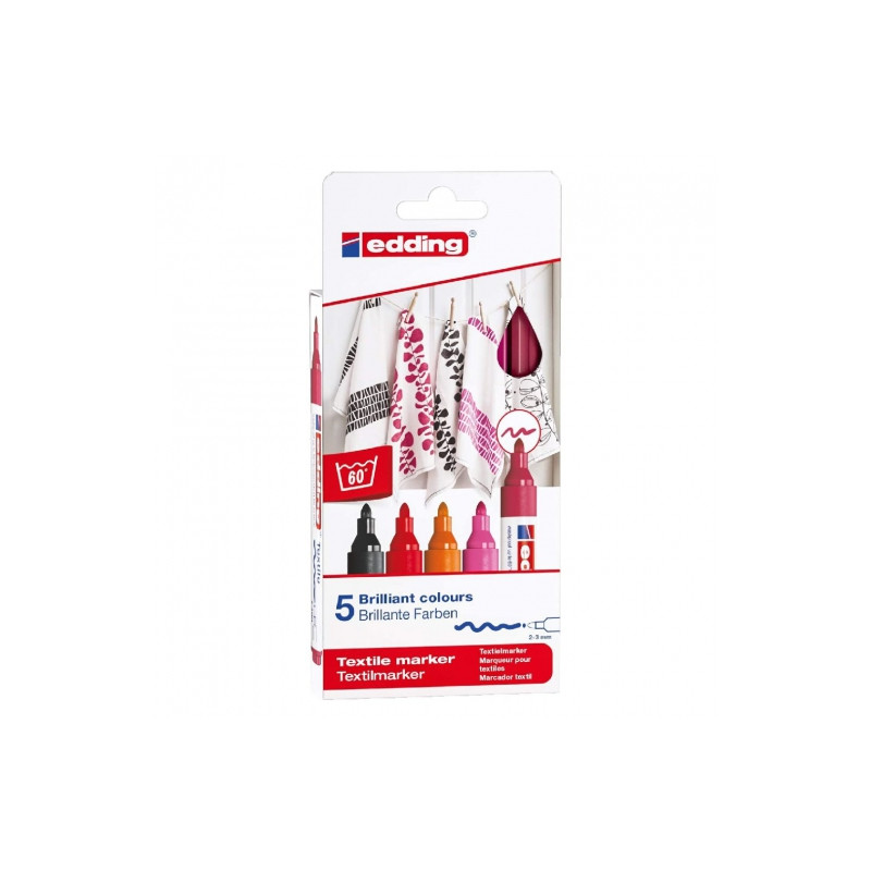 Edding set of 5 markers for fabrics 2-3mm warm colors