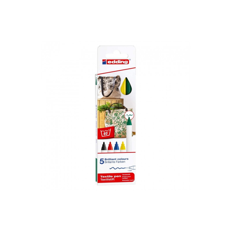 Edding set of 5 pens for 1mm fabrics with a round basic tip
