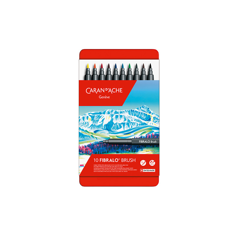 Caran d'Ache fibralo brush set of 10 felt-tip pens metal pack