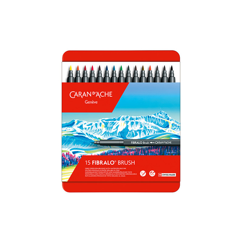 Caran d'Ache fibralo brush set of 15 felt-tip pens metal pack
