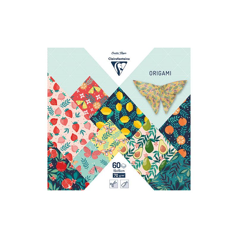Clairefontaine papier origami fruit garden 15x15cm 70g 60ark - sklep p