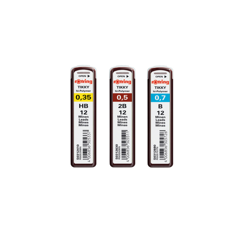 Rotring tikky hi-polymer graphite cartridge 12 pcs