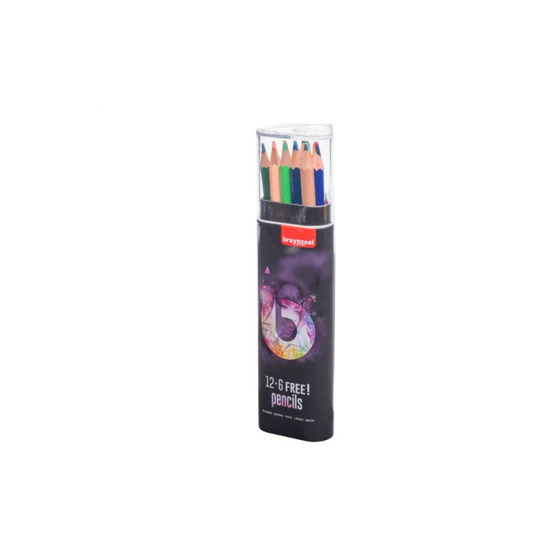 Bruynzeel set of 12 + 6 crayons in a metal tube