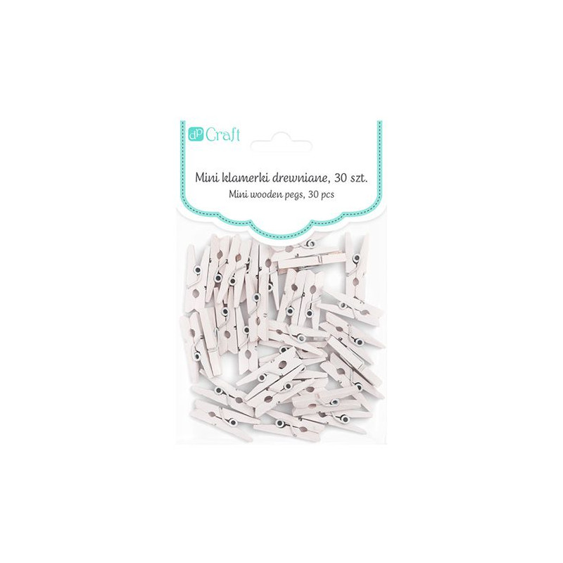 DP Craft klamerki drewniane mini white 2,5cm 30 sztuk