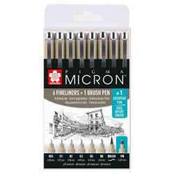 Sakura pigma micron set of fineliners 6 + 1 brush + 1 pn