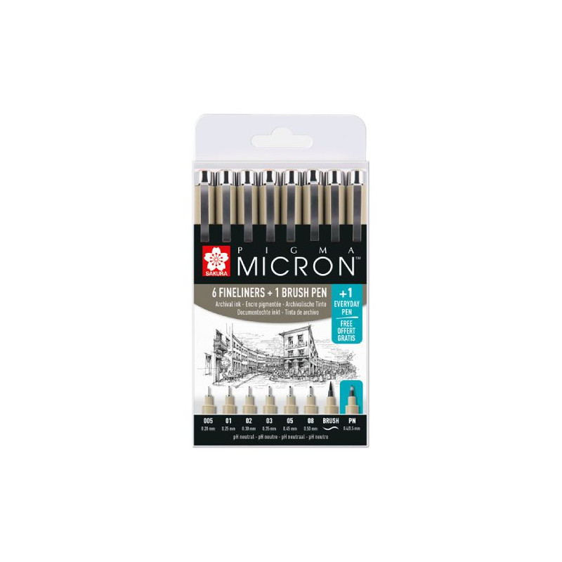Sakura pigma micron zestaw cienkopisów 6 + 1 brush + 1 pn- sklep plast
