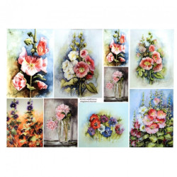Papier do decoupage A3 ITD 0371 kwiaty malwy - sklep plastyczny - szał