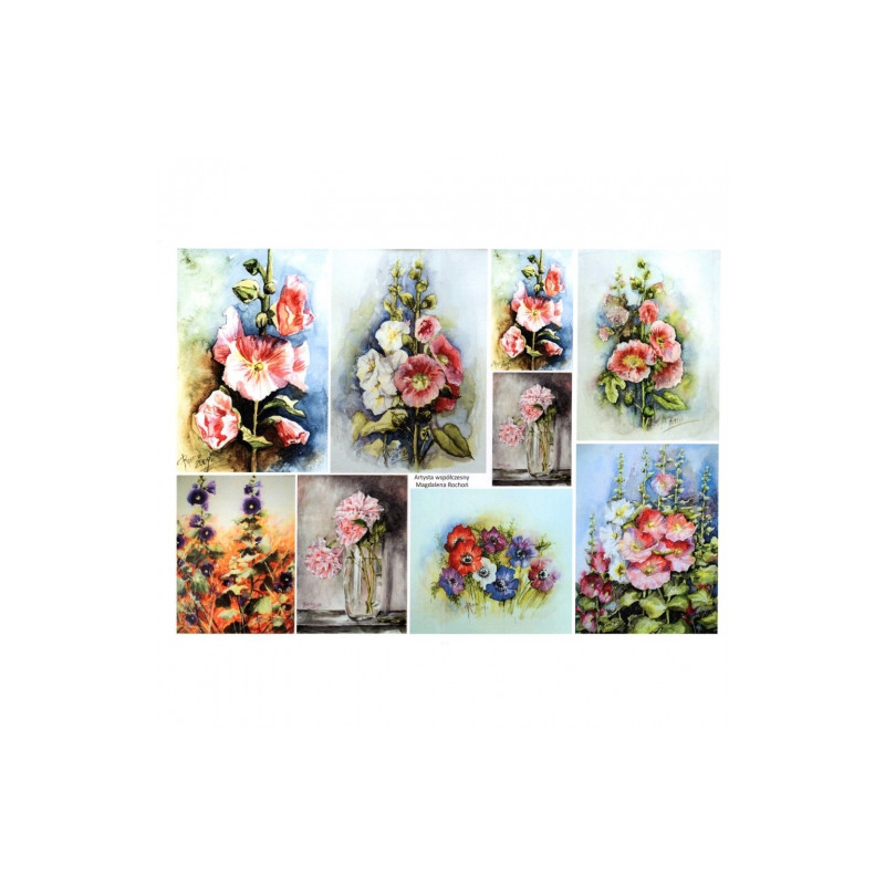 Papier do decoupage A3 ITD 0371 kwiaty malwy - sklep plastyczny - szał