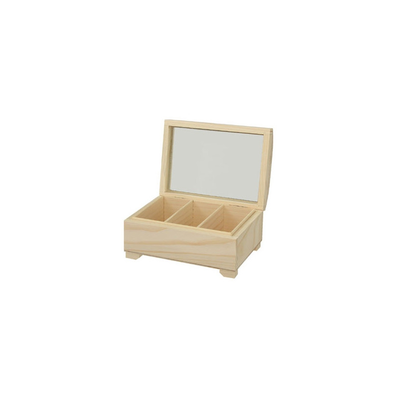Wooden trunk on legs with a mirror, 3 compartments