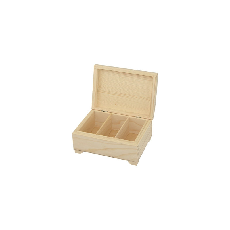 Wooden trunk on legs, 3 compartments