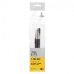 Winsor & Newton gallery set of 3 long handle brushes 2 round + 1 flat