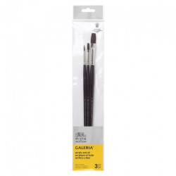 Winsor & Newton gallery set of 3 long handle brushes 2 flat + 1 round