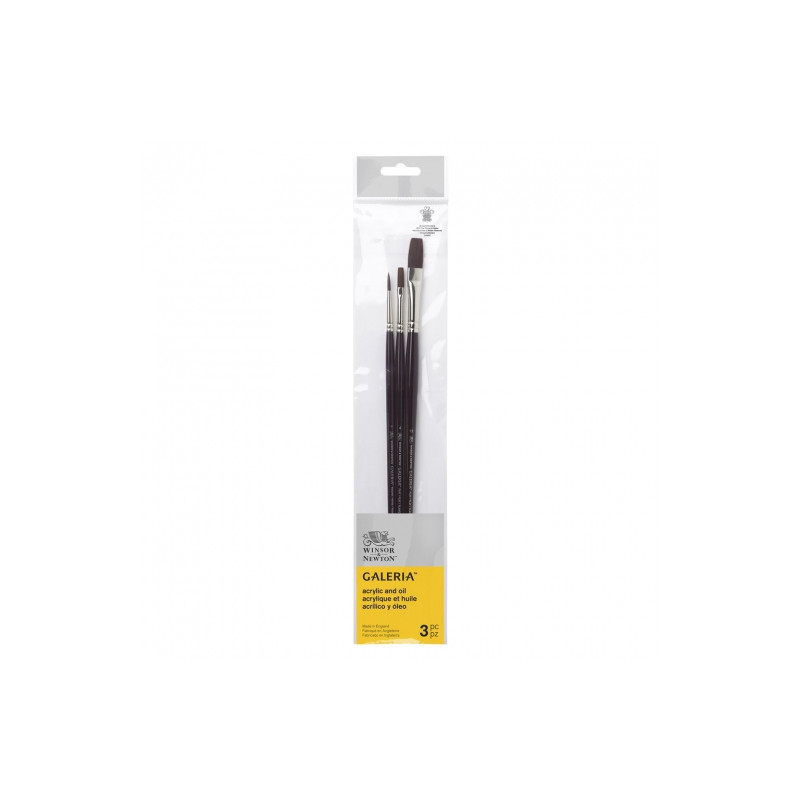 Winsor & Newton gallery set of 3 long handle brushes 2 flat + 1 round