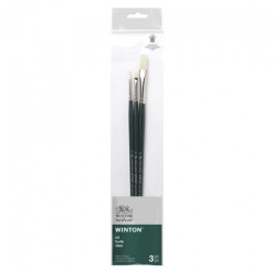 Winsor & Newton winton set of 3 long handle brushes 2 flat + 1 round