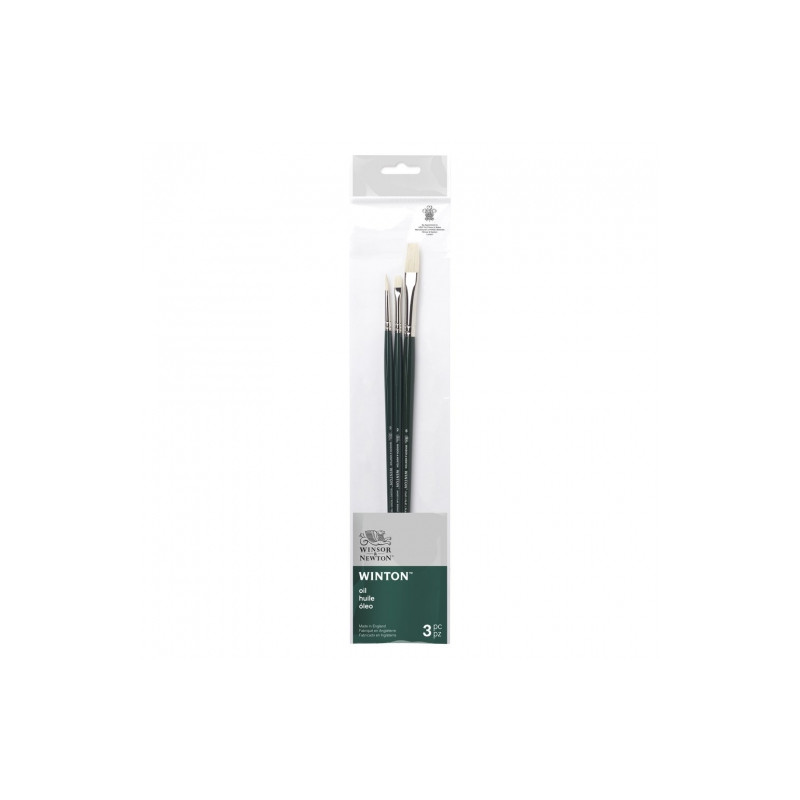 Winsor & Newton winton set of 3 long handle brushes 2 flat + 1 round