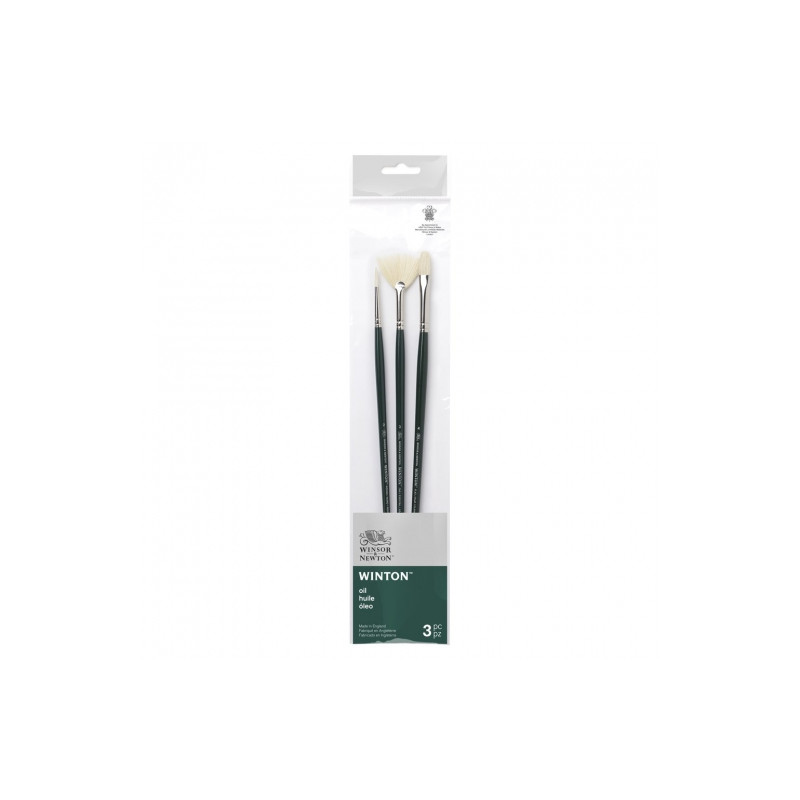 Winsor & Newton winton set of 3 brushes, long handle, round fan and ca