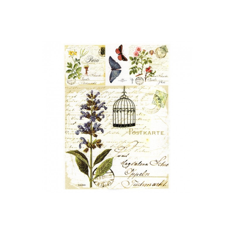 Papier do decoupage soft A4 ITD S009 szałwia zioła motyle - sklep plas