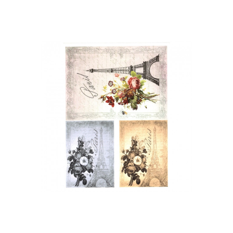 Papier do decoupage soft paryż wieża eiffla kwiaty A4 ITD S126 - sklep