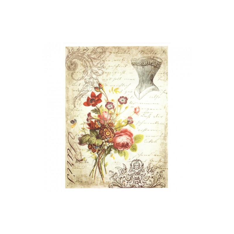 Decoupage paper soft retro flowers corset A4 ITD S128