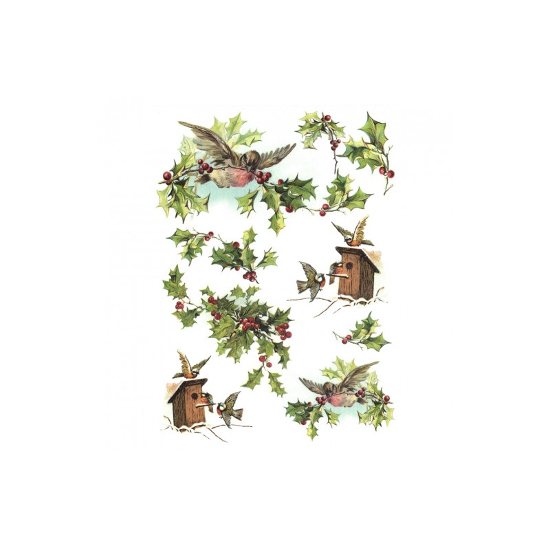Papier do decoupage soft A4 ITD S181 ostrokrzew ptaki - sklep plastycz