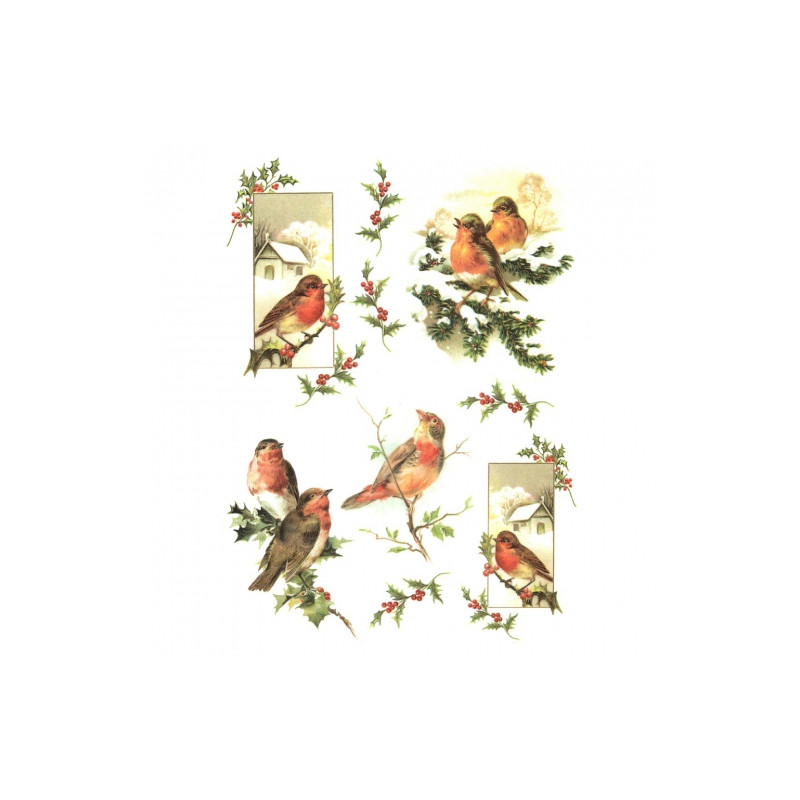 Papier do decoupage soft A4 ITD S182 ostrokrzew ptaki - sklep plastycz