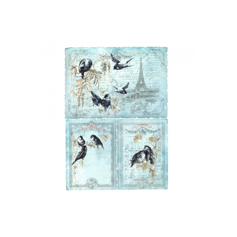 Papier ryżowy do decoupage ptaki paryż A4 ITD R189 - sklep plastyczny