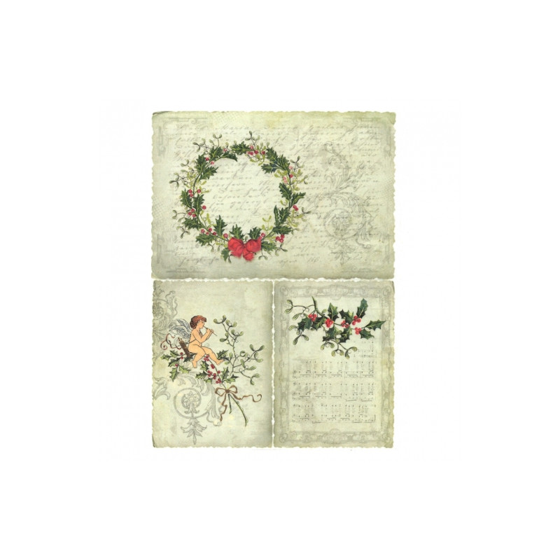 Rice decoupage paper holly A4 ITD R192