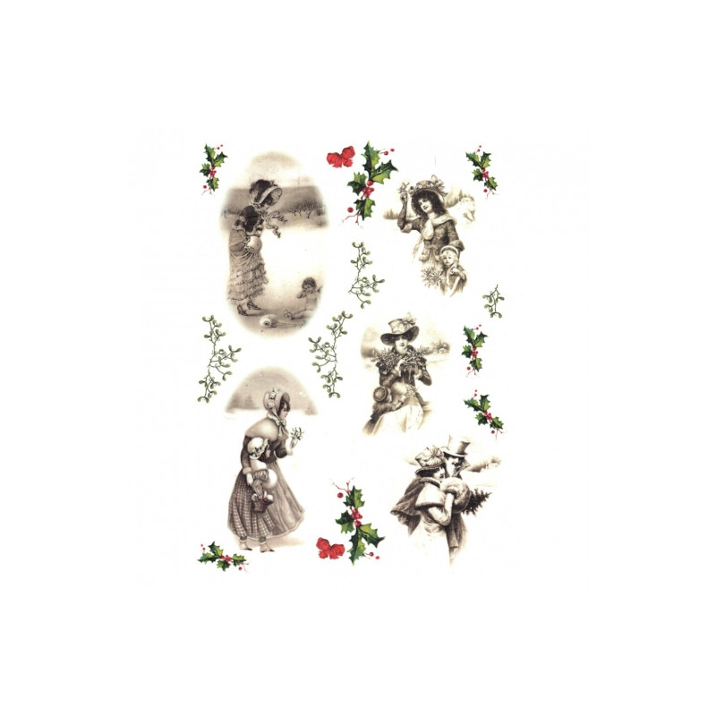 Papier ryżowy do decoupage vintage ostrokrzew A4 ITD R199 - sklep plas