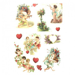 Papier ryżowy do decoupage amorki serca A4 ITD R291 - sklep plastyczny