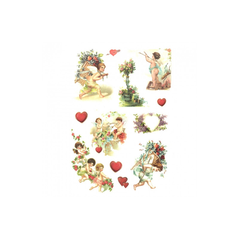 Rice decoupage paper heart cupids A4 ITD R291