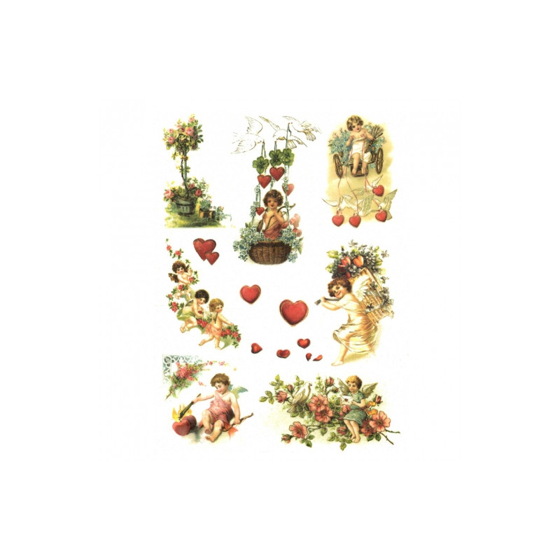 Rice decoupage paper heart cupids A4 ITD R292