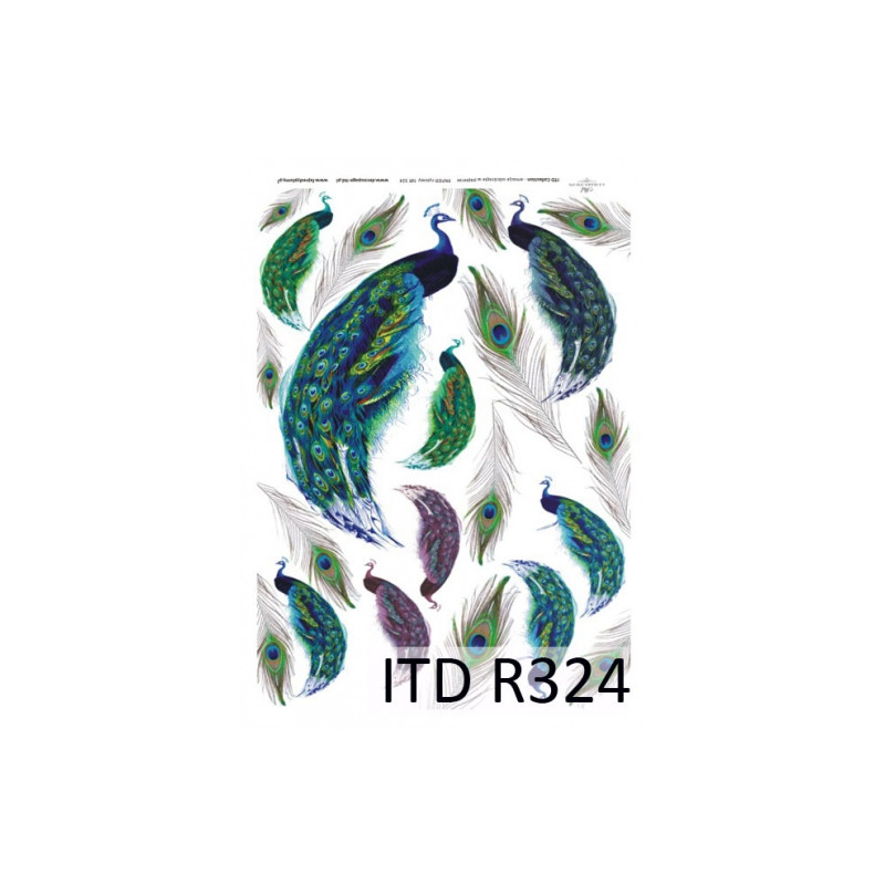 Rice decoupage paper peacock A4 ITD R324