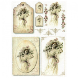 Papier ryżowy do decoupage vintage kobieta A4 ITD R362 - sklep plastyc