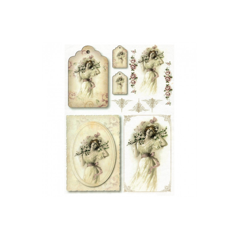 Papier ryżowy do decoupage vintage kobieta A4 ITD R362 - sklep plastyc