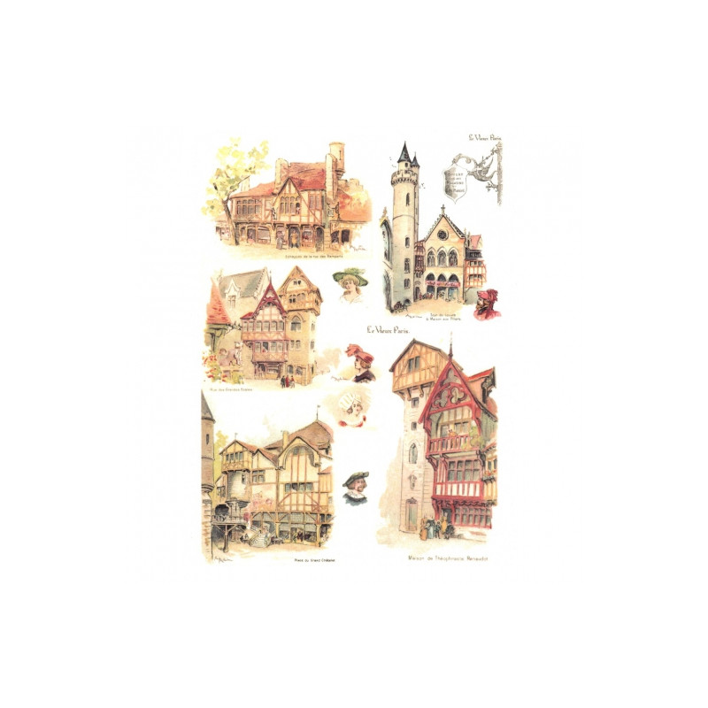 Rice decoupage paper old towns A4 ITD R369