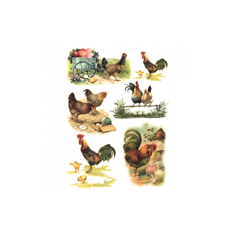 Papier ryżowy do decoupage A4 ITD R470 kury koguty - sklep plastyczny