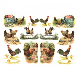 Papier ryżowy do decoupage A4 ITD R471 kury koguty - sklep plastyczny