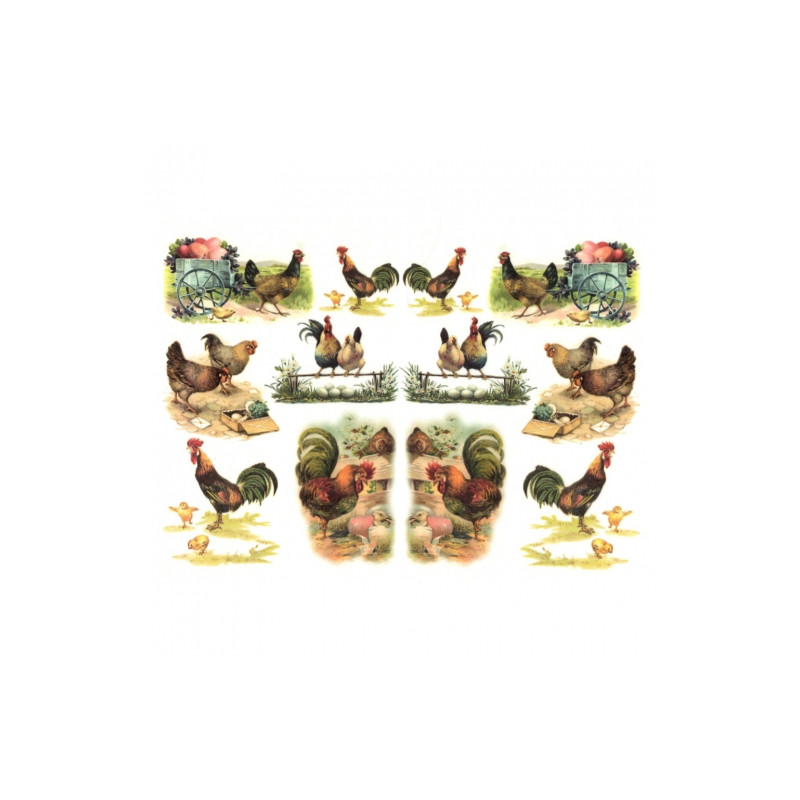 Rice decoupage paper A4 ITD R471 hens roosters