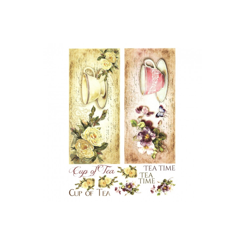 Rice decoupage paper a cup flowers A4 ITD R493